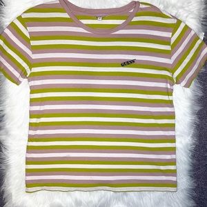Guess embroidered striped tee t-shirt short sleeve mens women’s green pink white